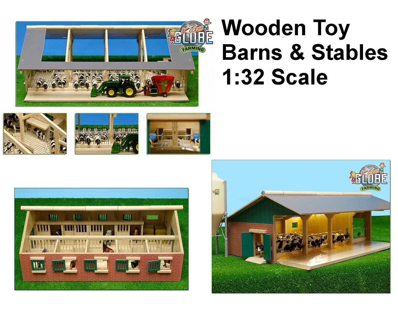 Wooden Model TOY Farm Stable Buildings Kids Globe 1 32 Wood Farmyard