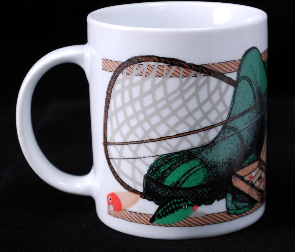 Fly Fishing Rod Ceramic,Coffee,Tea Cup,Mug With Fishing Lures,Tackle