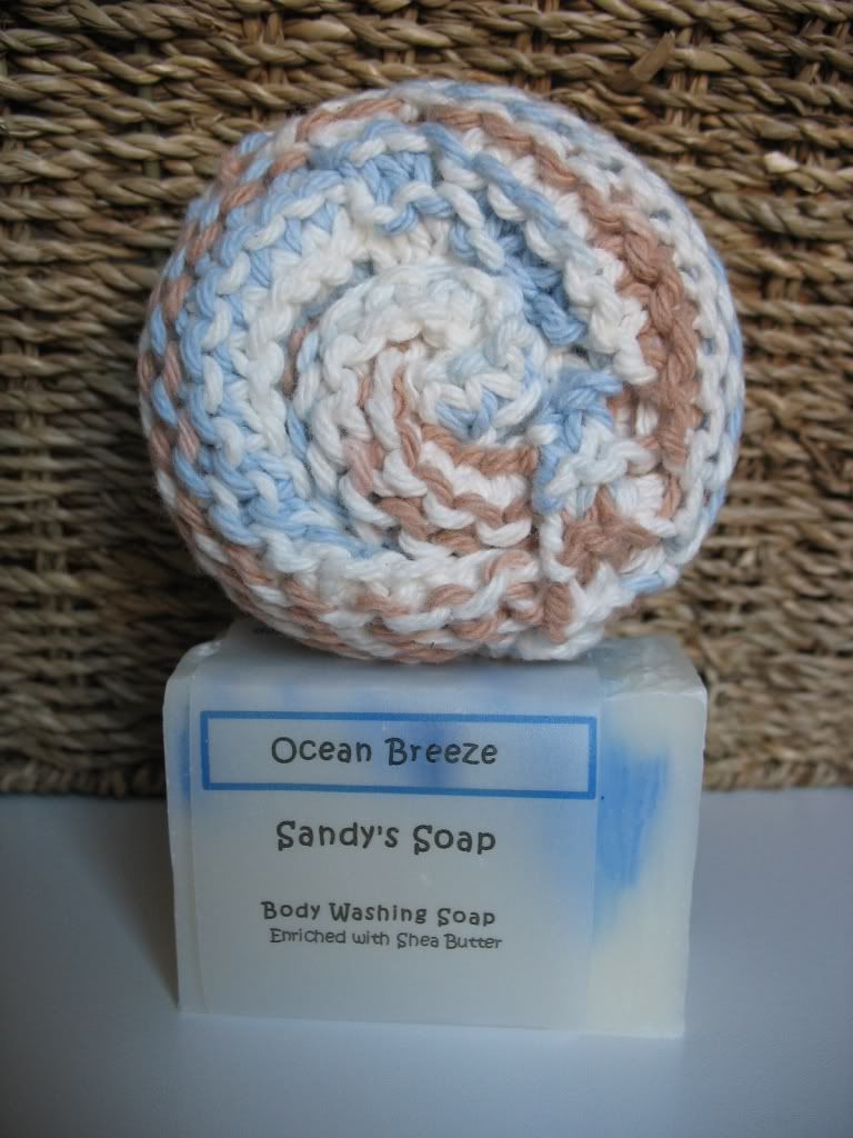 Ocean Breeze Homemade Soap<br>With Knitted Wash Cloth