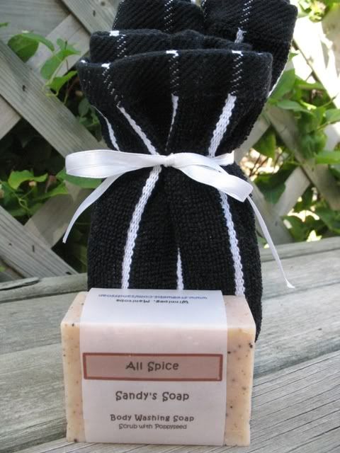All Spice Hand and Body Washing Soap<br>Black and White Striped Wash Cloth