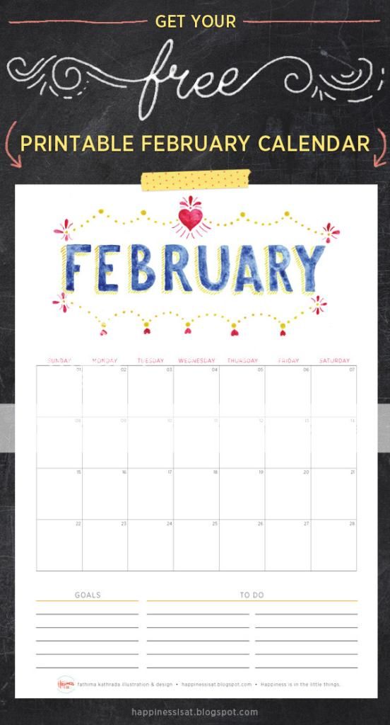 Happiness is... free printable February 2015 calendar and planner