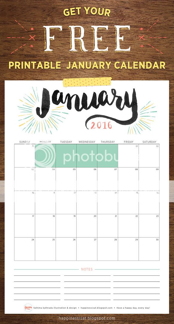 Happiness is... January 2016 Free Printable Calendar