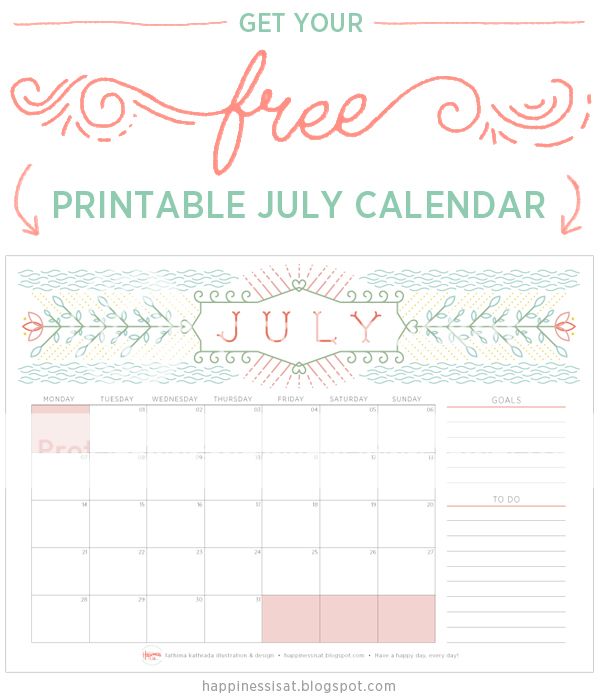 Happiness is... free printable July calendar 2014