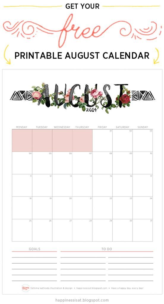 Happiness is... free printable August calendar and planner 2014 Happiness is... free printable August calendar and planner 2014