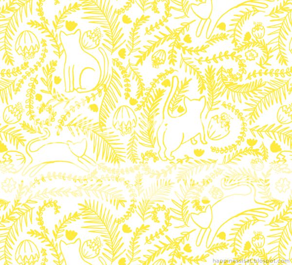Happiness is... Free Desktop Wallpaper, illustrated cats and florals pattern, for HelloPretty and WDC2014